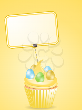 Royalty Free Clipart Image of a Cupcake With Easter Eggs